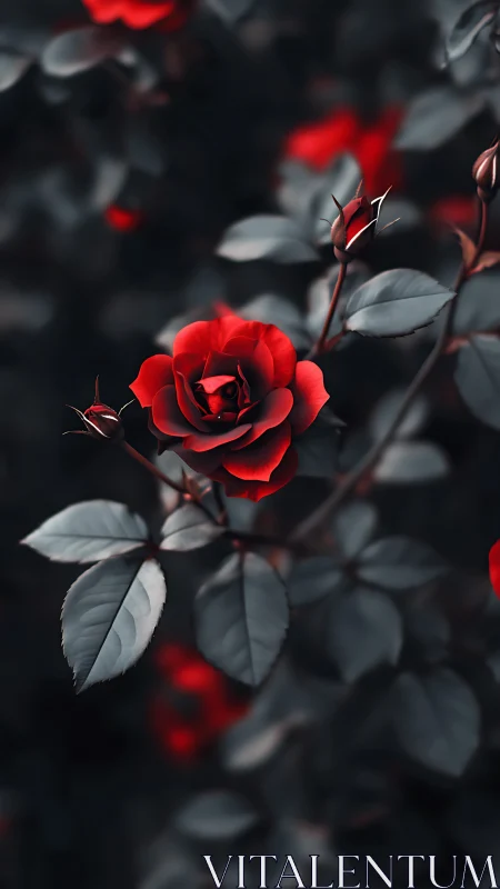 Crimson Rose in Shadow: Nature's Bold Elegance.