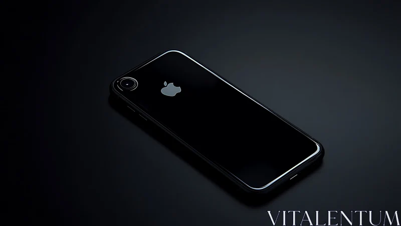 Black iPhone smartphone displaying Apple logo on dark background