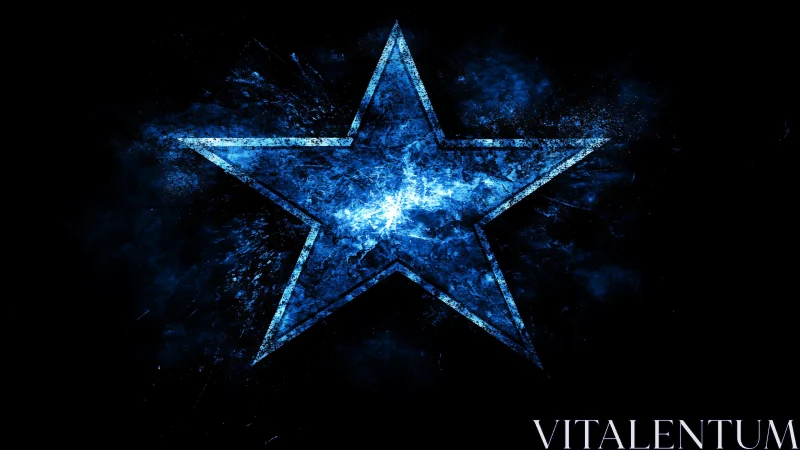 Blue grunge star shape rendered with explosive light effects