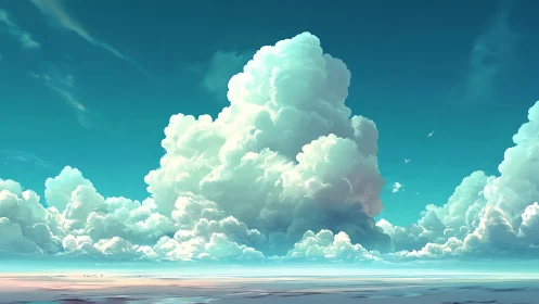 Towering cumulonimbus cloudscape under luminous teal sky.