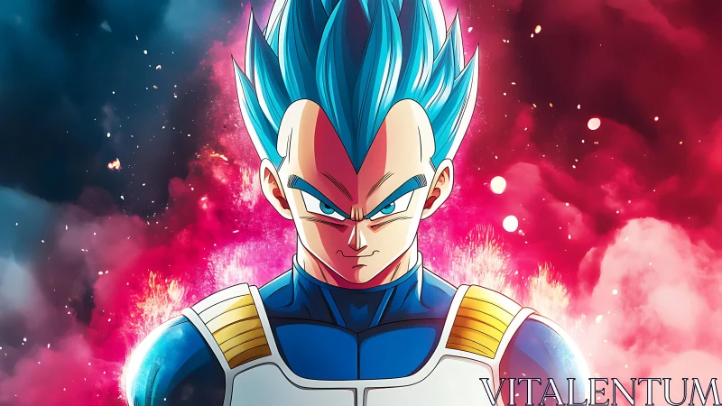 Anime character portrait in cosmic energy burst composition.