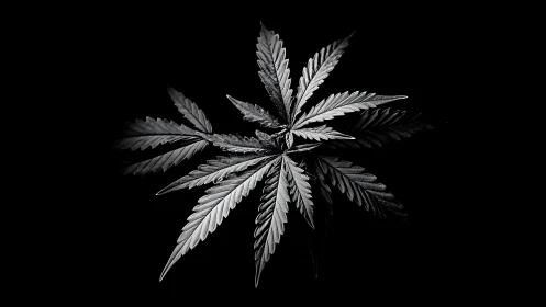 Monochrome leaf star quietly unfolding in the dark.