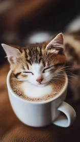 Tabby Cat Portrait in Coffee Cup with Espresso.