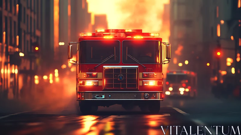 Neon Emergency Response: Fire Engine Urban Descent.