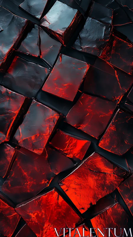 Molten red magma tiles under fractured obsidian glaze.