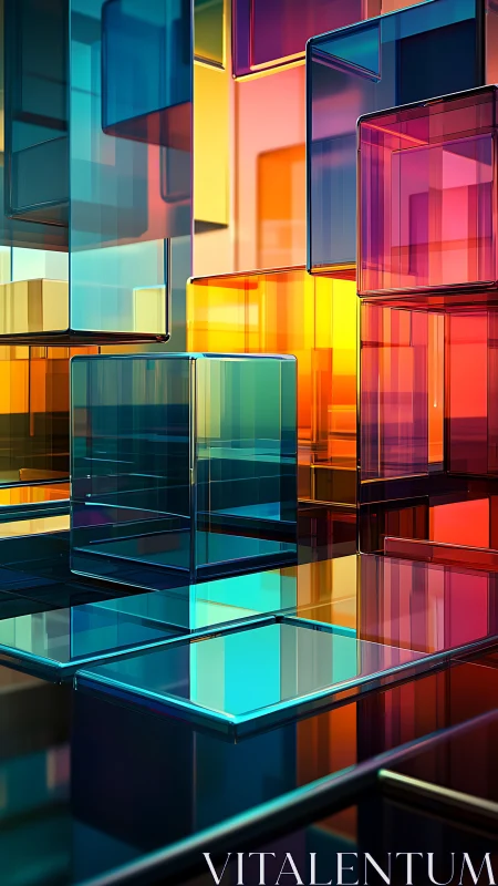 Colorful glass cubes stacked in geometric abstract scene.
