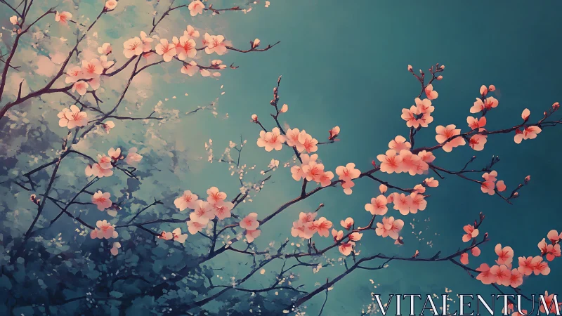 Coral Blossoms Float Against Tranquil Turquoise Sky