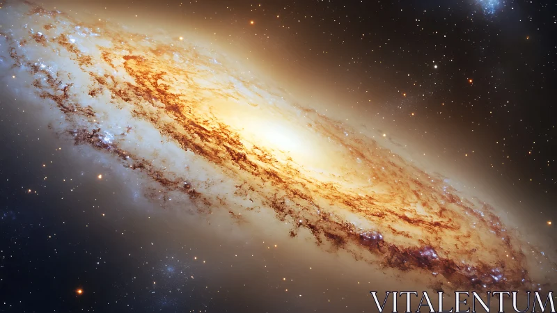 Spiral galaxy arcs through deep space with glowing stellar core