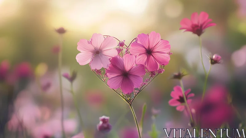 Three Cosmos Blooms Form Heart of Pink Wonder.