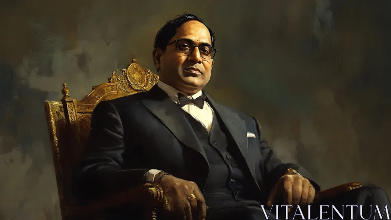 Formal seated portrait of dignified man on ornate gilded chair