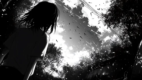 Storm-touched sky welcomes a quiet figure into its windswept light