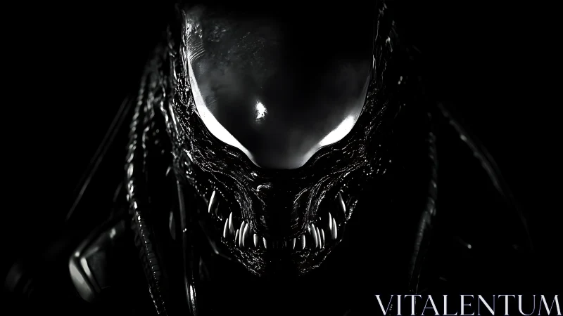 Brooding biomechanical alien head in stark monochrome light.