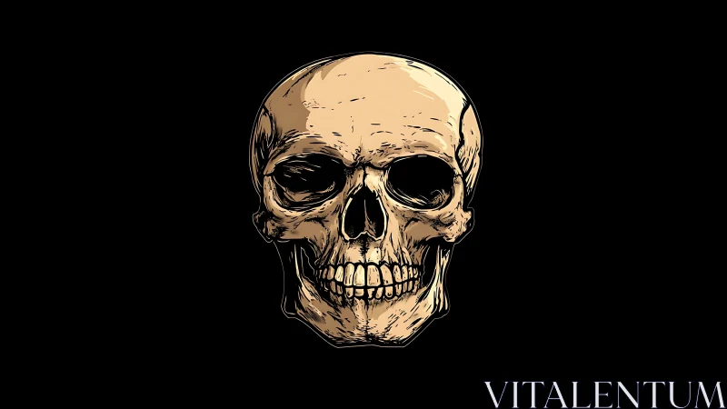 Front-facing human skull illustration uses stark chiaroscuro contrast