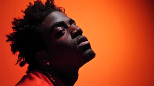 Velvet-shadowed profile basking in molten orange glow.