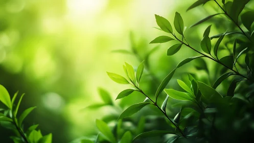 Sunlit Green Leaves in Nature, Soft Focus Botanical Style.