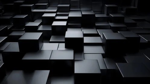 Stepped black cubes form reflective modular grid with soft rim light