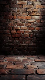 Old brick wall and floor under directional side lighting