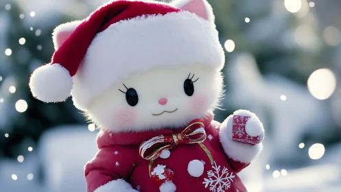 Kawaii winter cat character in festive digital painting style.
