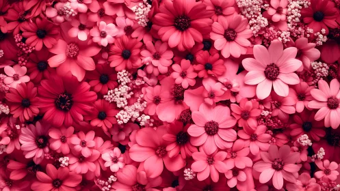Densely Layered Floral Composition with Monochromatic Pink Palette.