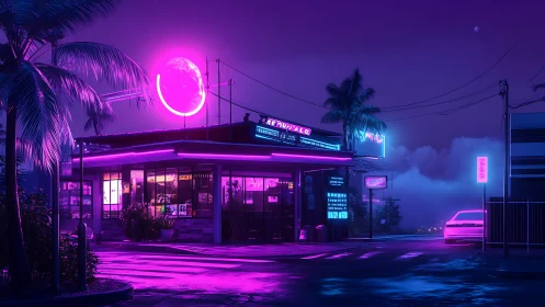 Neon moonlit diner humming in vaporwave midnight glow.