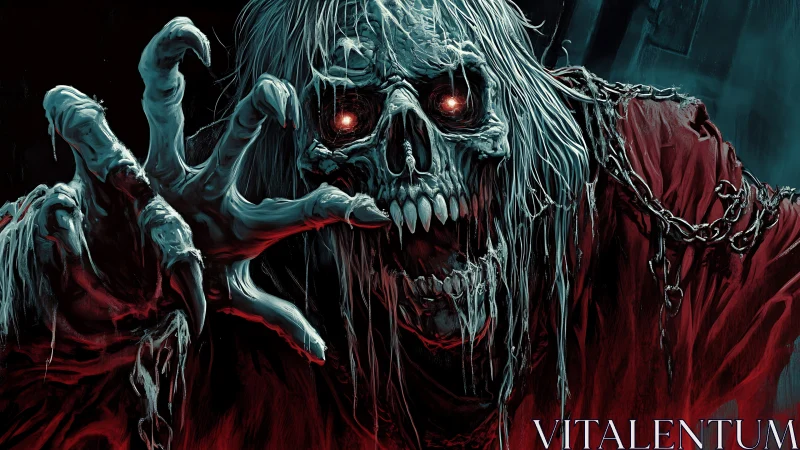Undead ghoul lunges forward with chains in cinematic horror lighting