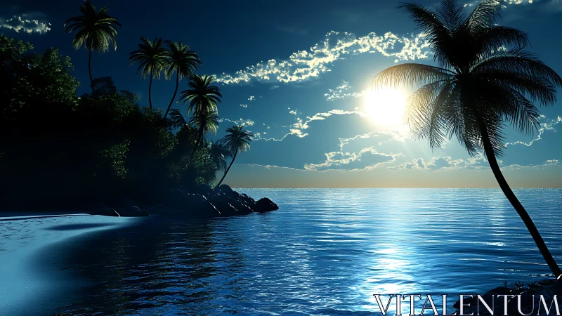 Tropical Paradise: Palm-Lined Beach at Golden Hour.