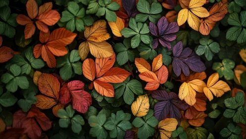 Multicolored compound leaves in dense ground cover pattern.