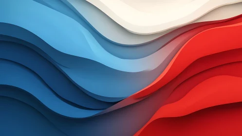 Layered red, white and blue abstract waves form smooth bands