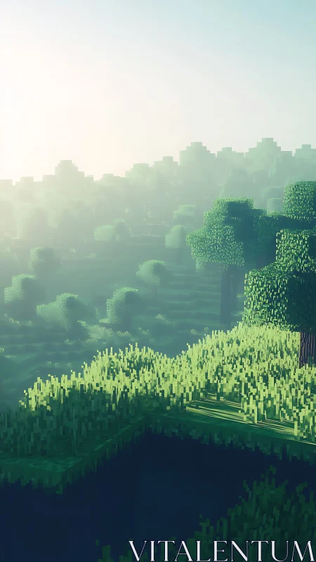 Pixelated Eden: Voxel Forest Emerges from Digital Mist.