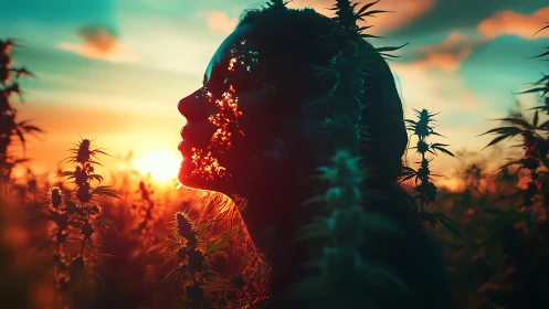 Sunlit silhouette gently blends with glowing garden sky