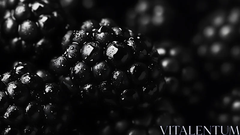 Macro close-up shows wet blackberry surfaces in sharp focus