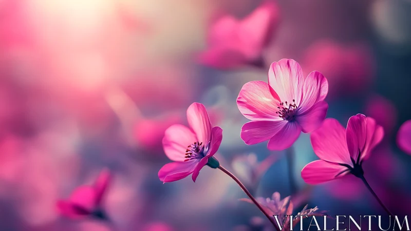Pink flowers in shallow focus field composition