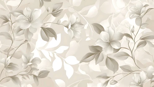 Monochrome floral branches on soft beige abstract ground.