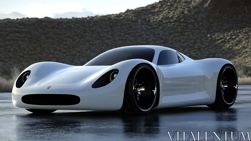 Streamlined white concept supercar with fluid aerodynamic shell.