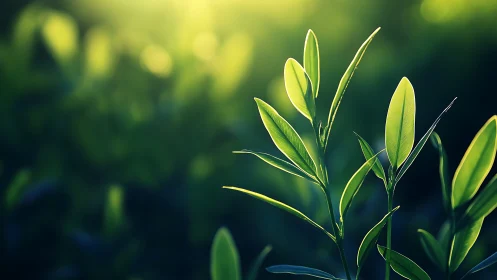 Sunlit Green Leaves in Nature, Soft Focus Botanical Photography.