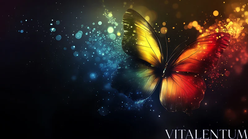 Radiant midnight butterfly drifting through stardust light.