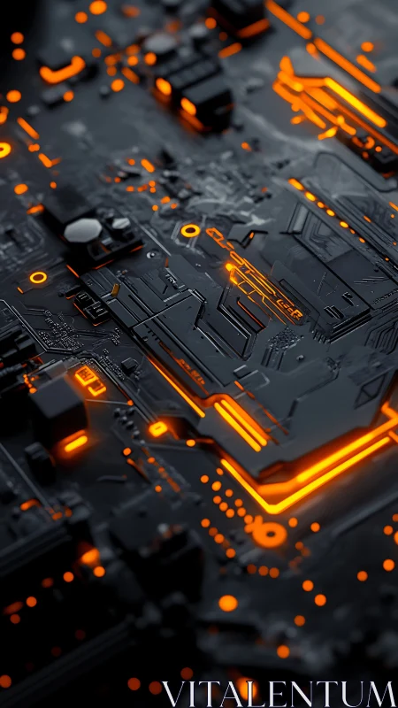 High-contrast PCB render shows orange LED traces on black substrate