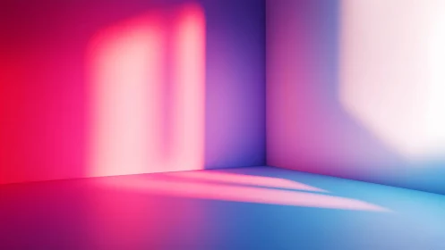 Minimalist empty room with colorful gradient lighting effects.