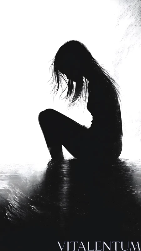 Silhouetted waves cradle a quiet figure in liquid light