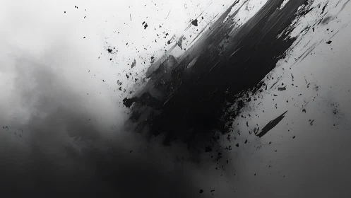 Dynamic Abstract Black Ink Splash on White Background, Digital Art.