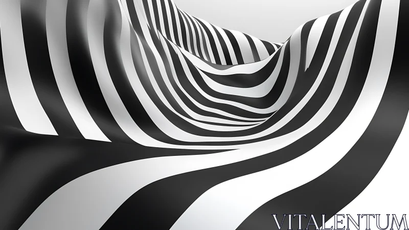 3D optical flow landscape with undulating monochrome stripes.