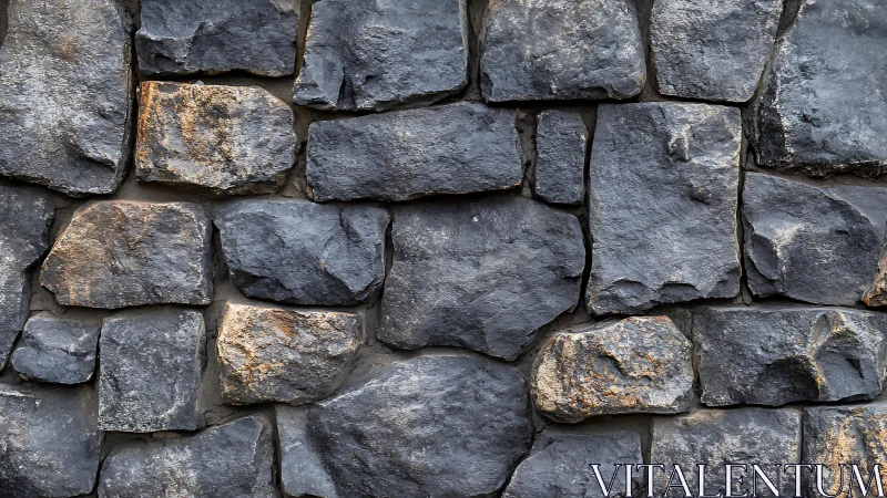 Rustic stone wall with rugged texture in natural daylight.
