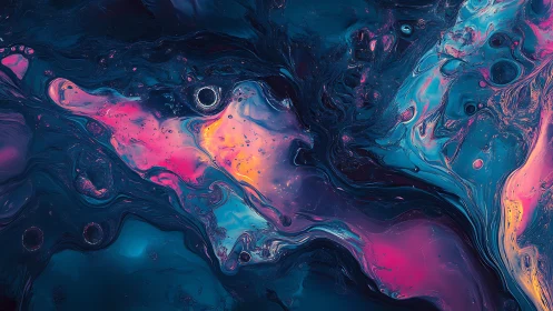 Liquid galaxies swirl in vibrant neon tides across space