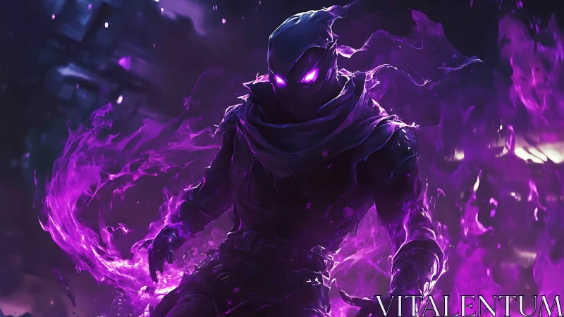 Shadow rogue emerges in swirling violet spectral flames.