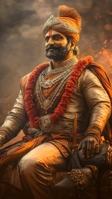 Regal Maratha warrior portrait with high-fidelity textile detailing.
