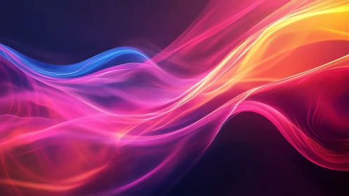 Vibrant neon light waves on dark gradient background.
