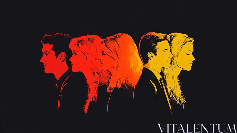 Bilateral profile silhouettes in duotone gradient signaling duality