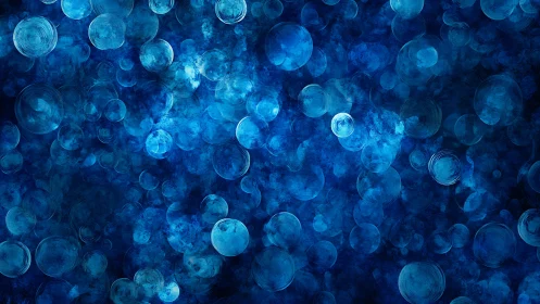 Swirling sapphire bubbles drift through a midnight watercolor dream