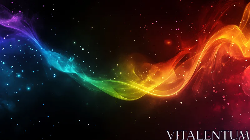 Chromatic plasma ribbon arcs across deep space particle field