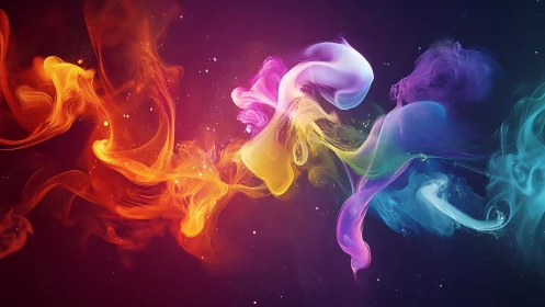 Colorful swirling ribbons of light drifting through space.